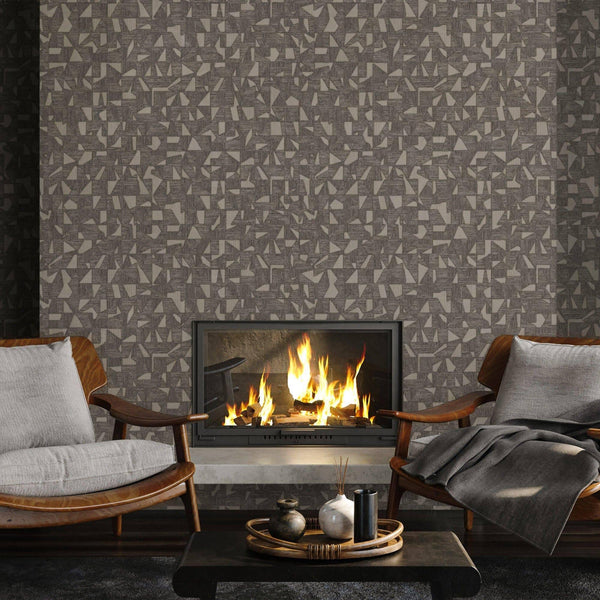 Shimmering Geometric Shapes Wallpaper, Tan, Gray Deep Embossed Asymmetrical Design Wallcovering - Walloro High End Wallcoverings & More