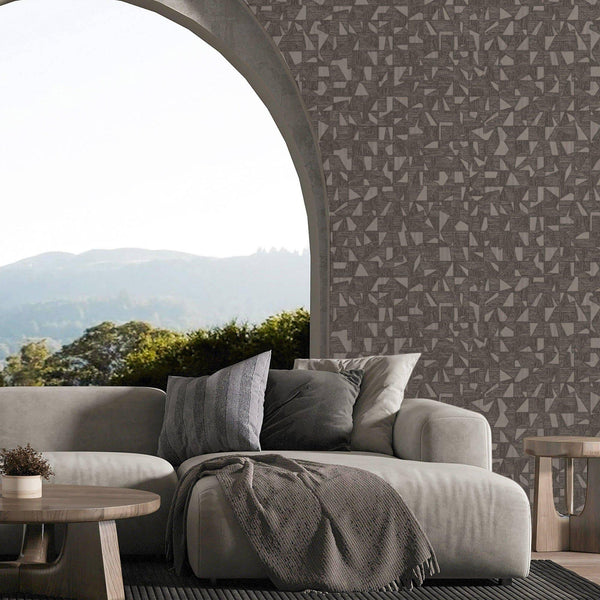 Shimmering Geometric Shapes Wallpaper, Tan, Gray Deep Embossed Asymmetrical Design Wallcovering - Walloro High End Wallcoverings & More