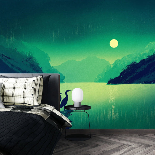 Shiny Moon Wallpaper, Birds Mural, Oversized Custom Size Wall Art, Non - Woven, Non - Adhesive, Modern Wall Paper, Removable - Adawall Wallpaper - Registered Trade Accounts Only, Wallpaper Wholesale Account - W78163 - Adawall Wholesale - Wallpaper Wholesaler