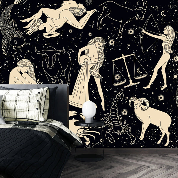 Signs Zodiac Wallpaper, Seamless Pattern Mural, Oversized Custom Size Wall Art, Non - Woven, Non - Adhesive, Modern Wall Paper, Removable - Adawall Wallpaper - Registered Trade Accounts Only, Wallpaper Wholesale Account - W77950 - Adawall Wholesale - Wallpaper Wholesaler