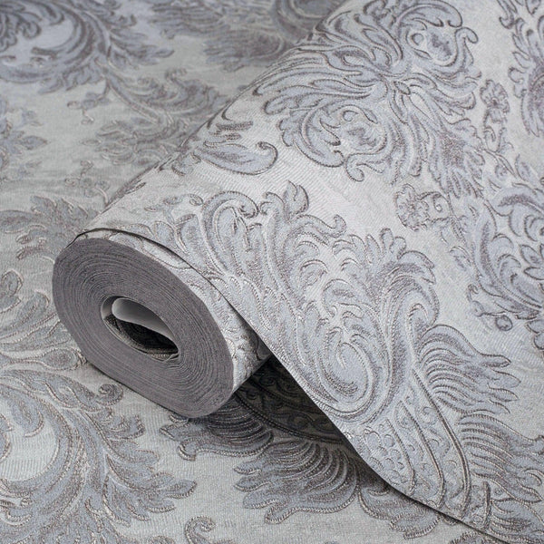Silver Rich Baroque Damask Wallpaper Deep Embossed Shimmering Vintage Design - Adawall Wallpaper - Registered Trade Accounts Only, Wallpaper Wholesale Account - 7807-2 - Adawall Wholesale - Wallpaper Wholesaler