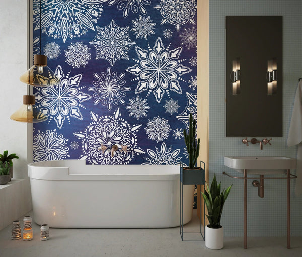 Snowflakes, Dark Blue and Purple Background Wallpaper, Seamless Pattern Mural, Oversized Custom Size Wall Art, Non - Woven, Non - Adhesive, Modern Wall Paper, Removable - Adawall Wallpaper - Registered Trade Accounts Only, Wallpaper Wholesale Account - W78033 - Adawall Wholesale - Wallpaper Wholesaler
