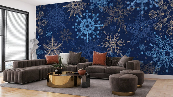 Snowflakes Wallpaper, Seamless Pattern Mural, Oversized Custom Size Wall Art, Non - Woven, Non - Adhesive, Modern Wall Paper, Removable - Adawall Wallpaper - Registered Trade Accounts Only, Wallpaper Wholesale Account - W78028 - Adawall Wholesale - Wallpaper Wholesaler