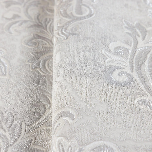 Stylish Baroque Deep Embossed Wallpaper, Light Gray, Timeless Damask Ornate Patterns Sparkling Wallcovering, Elegant Washed Colors Design - Walloro High End Wallcoverings & More