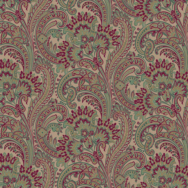 Stylish Paisley Green Red Wallpaper, Textured Wallcovering, Large 114 sq ft Roll, Washable, Home Wall Decor, Accent Wall Paper, Washable - Walloro High End Wallcoverings & More