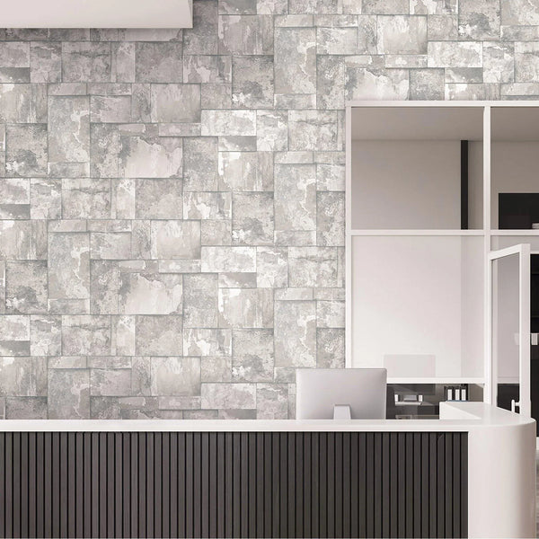 Stylish Rusted Gray Stone Metallic Wallpaper, Realistic 3D Embossed Industrial Wall Decor, Aesthetic Wallcovering - Walloro High End Wallcoverings & More