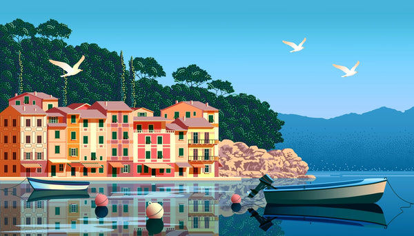 Summer day in Village Wallpaper, Boats, Sea Mural, Oversized Custom Size Wall Art, Non - Woven, Non - Adhesive, Modern Wall Paper, Removable - Adawall Wallpaper - Registered Trade Accounts Only, Wallpaper Wholesale Account - W77769 - Adawall Wholesale - Wallpaper Wholesaler
