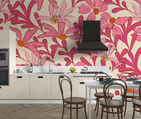 Summer Tropical Pink Wallpaper, Seamless Pattern Mural, Oversized Custom Size Wall Art, Non - Woven, Non - Adhesive, Modern Wall Paper, Removable - Adawall Wallpaper - Registered Trade Accounts Only, Wallpaper Wholesale Account - W78007 - Adawall Wholesale - Wallpaper Wholesaler