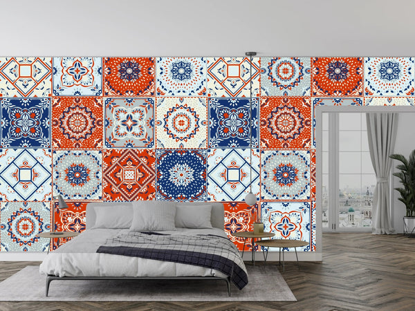 Talavera Indian Wallpaper, Seamless Pattern Mural, Oversized Custom Size Wall Art, Non - Woven, Non - Adhesive, Modern Wall Paper, Removable - Adawall Wallpaper - Registered Trade Accounts Only, Wallpaper Wholesale Account - W77677 - Adawall Wholesale - Wallpaper Wholesaler