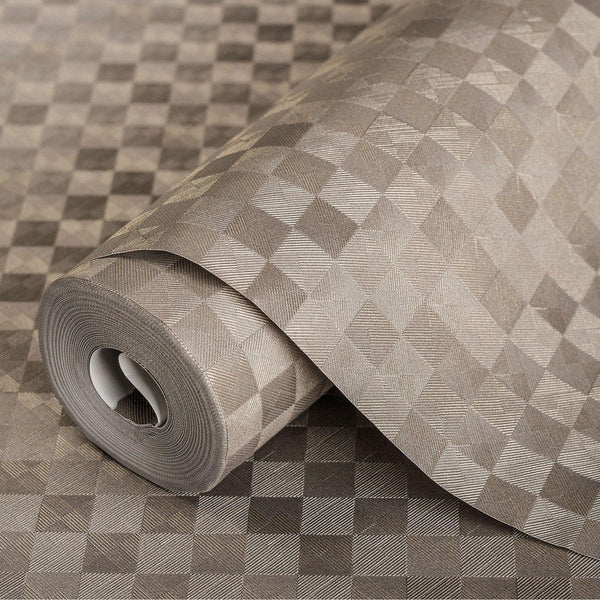 Tan Solid Color Square Pattern Wallpaper, 3D Embossed Glossy Sleek Checkered Geometric Wall Paper - Adawall Wallpaper - Registered Trade Accounts Only, Wallpaper Wholesale Account - 1103-5 - Adawall Wholesale - Wallpaper Wholesaler