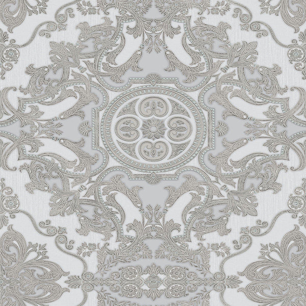 Timeless Design 3D Embossed Damask Wallpaper, Gray, Silver Luxury Velvet Feeling Wallcovering, Large 114 sq ft Roll - Walloro High End Wallcoverings & More