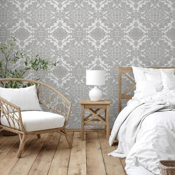Timeless Design 3D Embossed Damask Wallpaper, Gray, Silver Luxury Velvet Feeling Wallcovering, Large 114 sq ft Roll - Adawall Wallpaper - Registered Trade Accounts Only, Wallpaper Wholesale Account - 1301-3 - Adawall Wholesale - Wallpaper Wholesaler