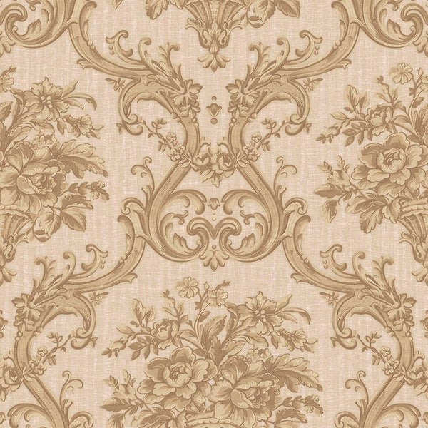 Timeless Velvet Feel Damask Embossed Wallpaper, Gold 3D Textured, Flocked, Washable, Luxury Wall Decoration - Walloro High End Wallcoverings & More
