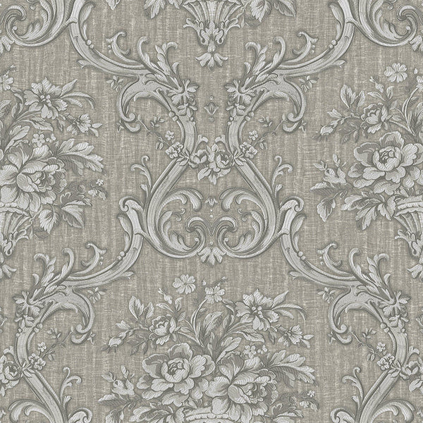 Timeless Velvet Feel Damask Embossed Wallpaper, Silver 3D Textured, Flocked, Washable, Luxury Wall Decoration - Walloro High End Wallcoverings & More