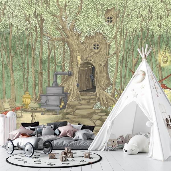Tree House Wallpaper, Cozy Painted Style Mural, Oversized Custom Size Wall Art, Non - Woven, Non - Adhesive, Modern Wall Paper, Removable - Adawall Wallpaper - Registered Trade Accounts Only, Wallpaper Wholesale Account - W77837 - Adawall Wholesale - Wallpaper Wholesaler