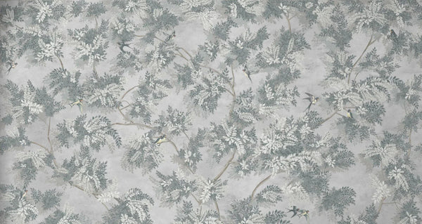 Tree Leaves Wall Mural, Birds Chinoiserie Wallpaper, Gray Oversized Botanical Custom Size Wall Paper, Non - Woven, Modern Wall Art, Non - Pasted, Removable - Adawall Wallpaper - Registered Trade Accounts Only, Wallpaper Wholesale Account - SE300-2 - Adawall Wholesale - Wallpaper Wholesaler