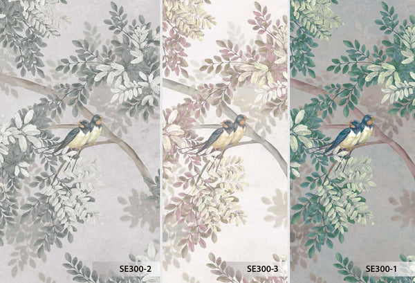 Tree Leaves Wall Mural, Birds Chinoiserie Wallpaper, Green Oversized Botanical Custom Size Wall Paper, Non - Woven, Modern Wall Art, Non - Pasted, Removable - Adawall Wallpaper - Registered Trade Accounts Only, Wallpaper Wholesale Account - SE300-1 - Adawall Wholesale - Wallpaper Wholesaler
