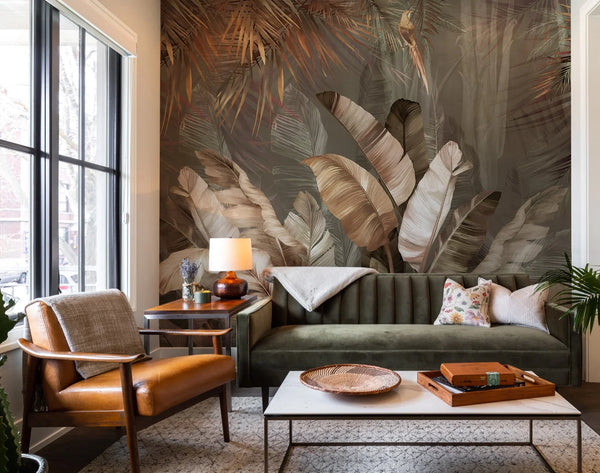 Tree Leaves Wall Mural, Light Green Extra Large Wallpaper, Custom Size Wall Covering, Non-Woven, Non-Adhesive, Removable, Washable, Modern Stylish - Walloro High End Wallcoverings & More