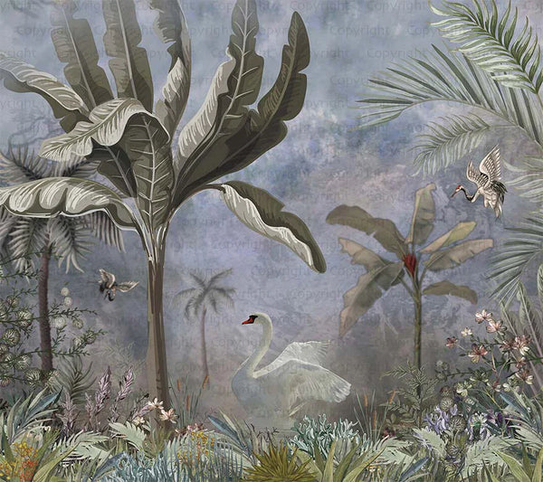 Trees Plants Tropical Nature Scene Wall Mural, Non-Woven, Customized Wallpaper, Non-Pasted, Washable, Store Decor, Removable, Home Decor - Walloro High End Wallcoverings & More