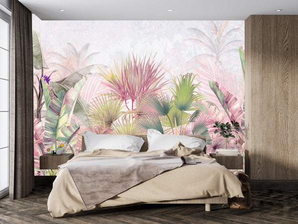 Tropical Forest, Pastel Colors Wallpaper, Leaves and Trees Mural, Oversized Custom Size Wall Art, Non - Woven, Non - Adhesive, Modern Wall Paper, Removable - Adawall Wallpaper - Registered Trade Accounts Only, Wallpaper Wholesale Account - W77828 - Adawall Wholesale - Wallpaper Wholesaler