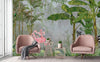 Tropical Forest Wall Mural, Flamingos, Zebra, Animals Wallpaper, Custom Size, Green Oversized Print, Wall Art, Nature Theme, Jungle, Removable - Walloro High End Wallcoverings & More