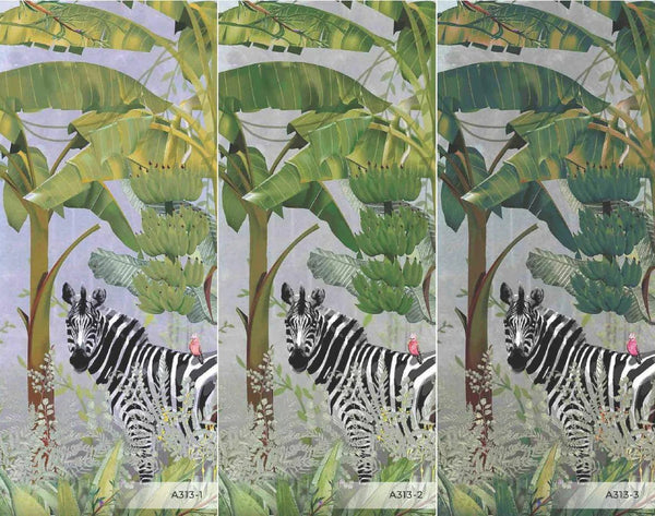 Tropical Forest Wall Mural, Flamingos, Zebra, Animals Wallpaper, Custom Size, Light Green Oversized Print, Wall Art, Nature Theme, Jungle, Removable - Adawall Wallpaper - Registered Trade Accounts Only, Wallpaper Wholesale Account - A313-1 - Adawall Wholesale - Wallpaper Wholesaler