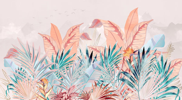 Tropical Forest Wallpaper, Pastel Colors Mural, Oversized Custom Size Wall Art, Non - Woven, Non - Adhesive, Modern Wall Paper, Removable - Adawall Wallpaper - Registered Trade Accounts Only, Wallpaper Wholesale Account - W77841 - Adawall Wholesale - Wallpaper Wholesaler