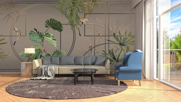 Tropical Jungle Wall Mural, Forest Wallpaper, Green Tree Leaf Bird, Custom Size, Non-Woven, Modern Wall Paper, Non-Pasted, Washable, Removable - Walloro High End Wallcoverings & More