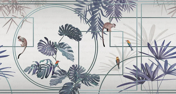 Tropical Jungle Wall Mural, Forest Wallpaper, Purple Tree Leaf Bird, Custom Size, Non - Woven, Modern Wall Paper, Non - Pasted, Washable, Removable - Adawall Wallpaper - Registered Trade Accounts Only, Wallpaper Wholesale Account - FJ300-1 - Adawall Wholesale - Wallpaper Wholesaler