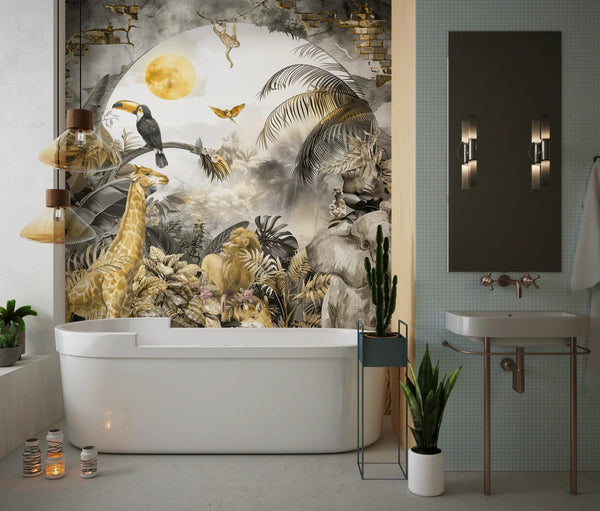 Tropical Landscape Wallpaper, Safari Animals Mural, Oversized Custom Size Wall Art, Non - Woven, Non - Adhesive, Modern Wall Paper, Removable - Adawall Wallpaper - Registered Trade Accounts Only, Wallpaper Wholesale Account - W78136 - Adawall Wholesale - Wallpaper Wholesaler