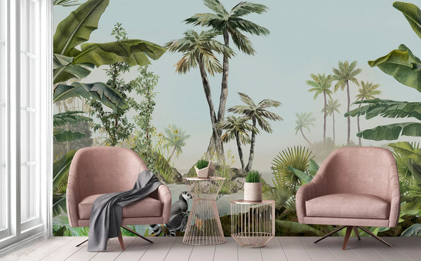 Tropical Nature Scene Wallpaper, Wall Mural, Custom Size, Non-Woven, Modern Wall Paper, Non-Pasted, Washable, Store, Removable, Wall Art - Walloro High End Wallcoverings & More