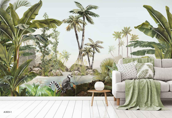 Tropical Nature Scene Wallpaper, Wall Mural, Custom Size, Non-Woven, Modern Wall Paper, Non-Pasted, Washable, Store, Removable, Wall Art - Walloro High End Wallcoverings & More