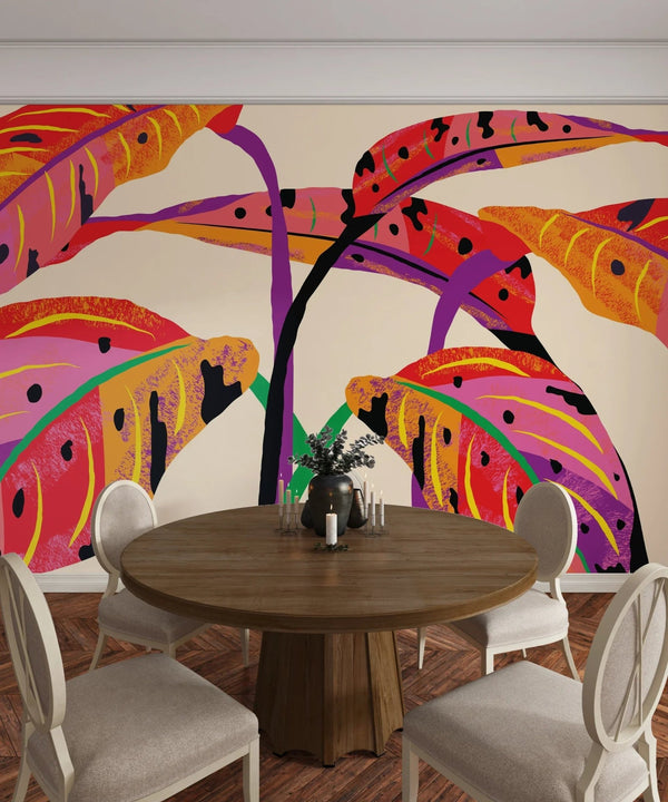 Tropical Plant Wallpaper, Colorful Leaves Mural, Oversized Custom Size Wall Art, Non - Woven, Non - Adhesive, Modern Wall Paper, Removable - Adawall Wallpaper - Registered Trade Accounts Only, Wallpaper Wholesale Account - W77786 - Adawall Wholesale - Wallpaper Wholesaler