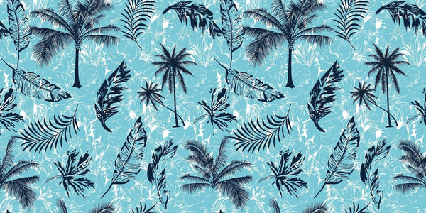 Tropical Plants, Blue Background Wallpaper, Seamless Pattern Mural, Oversized Custom Size Wall Art, Non - Woven, Non - Adhesive, Modern Wall Paper, Removable - Adawall Wallpaper - Registered Trade Accounts Only, Wallpaper Wholesale Account - W77702 - Adawall Wholesale - Wallpaper Wholesaler