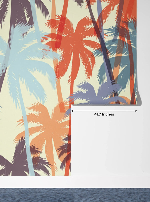 Tropical Summer Print with Palms Wallpaper, Seamless Pattern Mural, Oversized Custom Size Wall Art, Non - Woven, Non - Adhesive, Modern Wall Paper, Removable - Adawall Wallpaper - Registered Trade Accounts Only, Wallpaper Wholesale Account - W78048 - Adawall Wholesale - Wallpaper Wholesaler