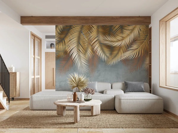 Tropical Tree Leaves Wallpaper, Above the Bed Wall Mural, Yellow Leaves Custom Size Wall Covering, Non - Woven, Non - Pasted, Washable, Removable - Adawall Wallpaper - Registered Trade Accounts Only, Wallpaper Wholesale Account - FJ312-3 - Adawall Wholesale - Wallpaper Wholesaler