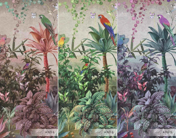 Tropical Wall Mural, Nature Palm Tree Purple Parrot Wallpaper, Jungle Forest Theme, Non - Woven, Non - Adhesive, Removable, Exotic Wall Print Art, Interior Decor - Adawall Wallpaper - Registered Trade Accounts Only, Wallpaper Wholesale Account - A315-3 - Adawall Wholesale - Wallpaper Wholesaler