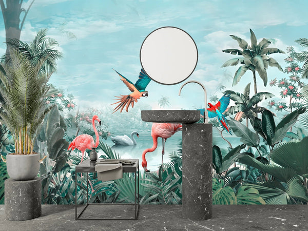 Tropical Wallpaper, Birds Mural, Oversized Custom Size Wall Art, Non - Woven, Non - Adhesive, Modern Wall Paper, Removable - Adawall Wallpaper - Registered Trade Accounts Only, Wallpaper Wholesale Account - W77986 - Adawall Wholesale - Wallpaper Wholesaler