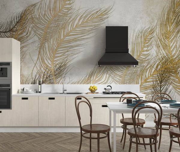 Tropical Wallpaper, Gold Leaves Mural, Oversized Custom Size Wall Art, Non - Woven, Non - Adhesive, Modern Wall Paper, Removable - Adawall Wallpaper - Registered Trade Accounts Only, Wallpaper Wholesale Account - W78146 - Adawall Wholesale - Wallpaper Wholesaler
