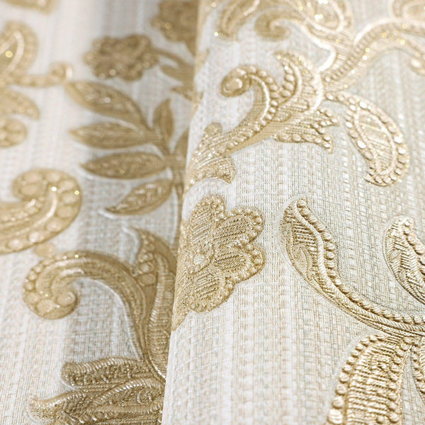Victorian Damask Striped Wallpaper, Gold, White Rich Textured Embossed Wall Paper, Extra Wide 114 sq ft Roll, Wall Decor, Sturdy, Washable - Adawall Wallpaper - Registered Trade Accounts Only, Wallpaper Wholesale Account - W15305-3 - Adawall Wholesale - Wallpaper Wholesaler