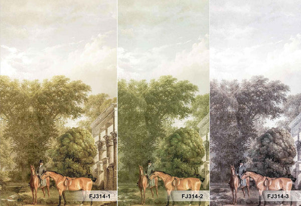 Vintage Scenic Victorian Wall Mural, Large Light Green Nature Wallpaper, Non - Woven, Non - Adhesive, Modern, Washable, Removable - Adawall Wallpaper - Registered Trade Accounts Only, Wallpaper Wholesale Account - FJ314-1 - Adawall Wholesale - Wallpaper Wholesaler