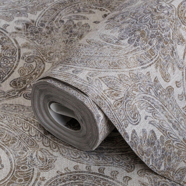 Washed Dark Paisley Pattern Wallpaper, Rich Textured Wallcovering, Traditional, Extra Large 114 sq ft Roll, Washable, Home Wall Decor, Durable - Walloro High End Wallcoverings & More