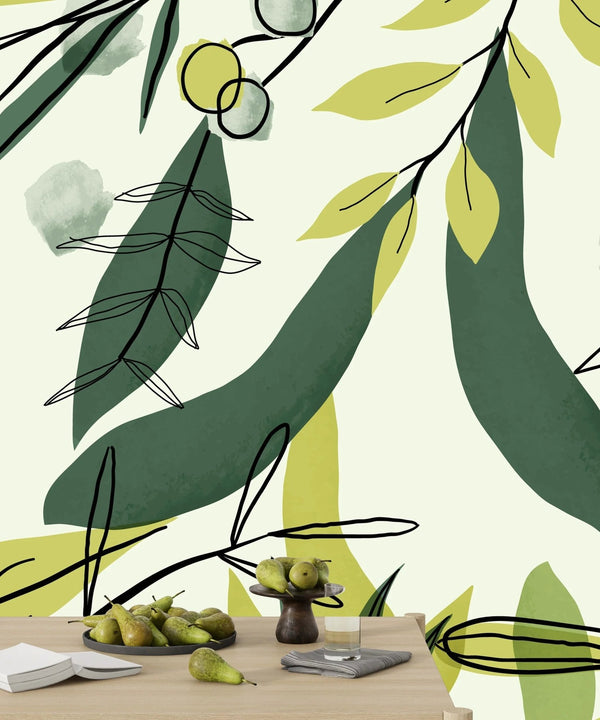 Watercolor Art Wallpaper, Green Leaves Mural, Oversized Custom Size Wall Art, Non - Woven, Non - Adhesive, Modern Wall Paper, Removable - Adawall Wallpaper - Registered Trade Accounts Only, Wallpaper Wholesale Account - W77934 - Adawall Wholesale - Wallpaper Wholesaler