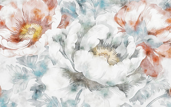 Watercolor Flowers Wallpaper, Hand - Painted Background Mural, Oversized Custom Size Wall Art, Non - Woven, Non - Adhesive, Modern Wall Paper, Removable - Adawall Wallpaper - Registered Trade Accounts Only, Wallpaper Wholesale Account - W78216 - Adawall Wholesale - Wallpaper Wholesaler