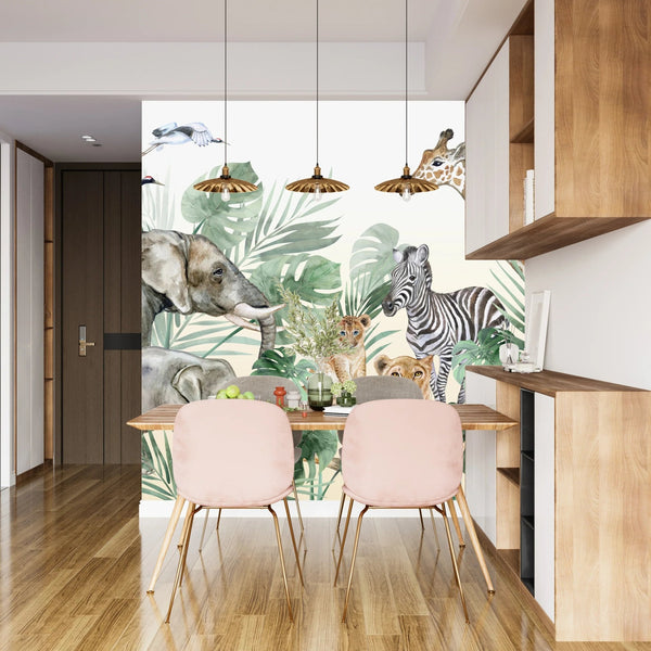 Watercolor Safari Wallpaper, Animals Mural, Oversized Custom Size Wall Art, Non - Woven, Non - Adhesive, Modern Wall Paper, Removable - Adawall Wallpaper - Registered Trade Accounts Only, Wallpaper Wholesale Account - W78091 - Adawall Wholesale - Wallpaper Wholesaler