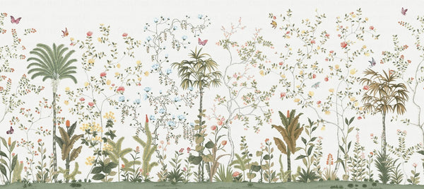 White Botanical Wall Mural, Butterfly Flowers Chinoiserie Wallpaper, Nature Theme Custom Size Wall Covering, Non - Woven, Non - Pasted, Removable, Washable - Adawall Wallpaper - Registered Trade Accounts Only, Wallpaper Wholesale Account - FJ305-1 - Adawall Wholesale - Wallpaper Wholesaler