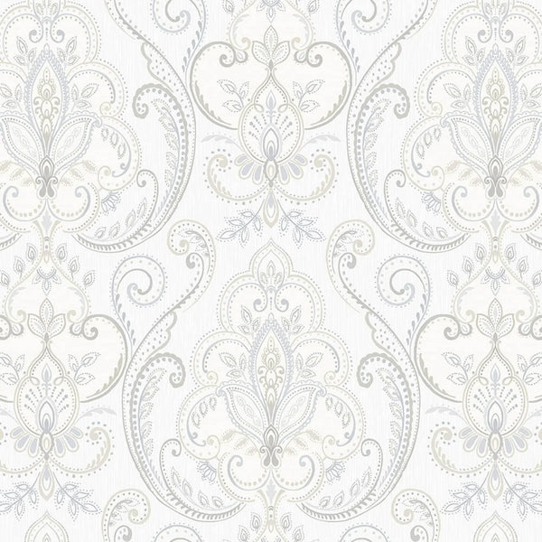 White Elegant Damask 3D Embossed Wallpaper, Textured Luxury Wallpaper - Walloro High End Wallcoverings & More