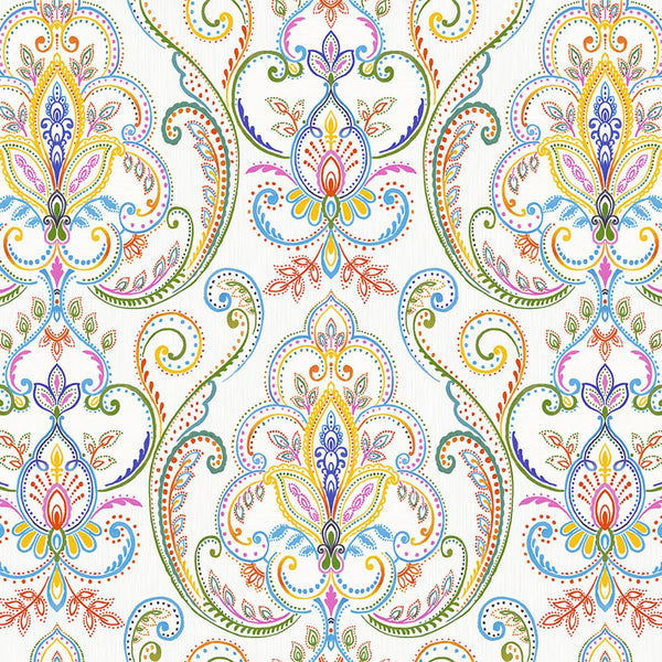 White Elegant Damask 3D Embossed Wallpaper, Vibrant Colors Textured Luxury Wallpaper - Walloro High End Wallcoverings & More