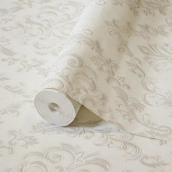 White Luxury Baroque Deep Embossed Wallpaper, Damask Ornate Patterns Sparkling Wallcovering - Adawall Wallpaper - Registered Trade Accounts Only, Wallpaper Wholesale Account - 1405-1 - Adawall Wholesale - Wallpaper Wholesaler