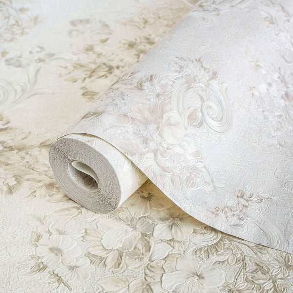 White Modern Flowered Embossed Wallpaper, Home Wall Decor, Aesthetic Wallpaper, Textured Wallcovering Non - Adhesive - 41.7”W X 393”H - Adawall Wallpaper - Registered Trade Accounts Only, Wallpaper Wholesale Account - 1008-1 - Adawall Wholesale - Wallpaper Wholesaler